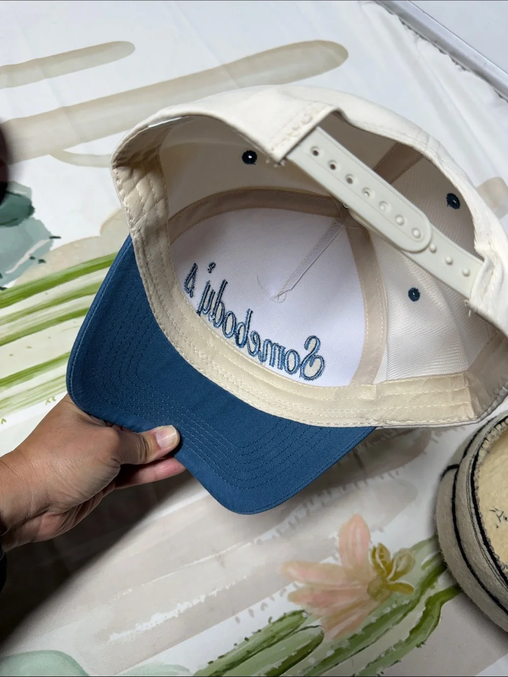 Somebody’s problem Two-Tone Cream and Blue Trucker Cap unisex SnapBack